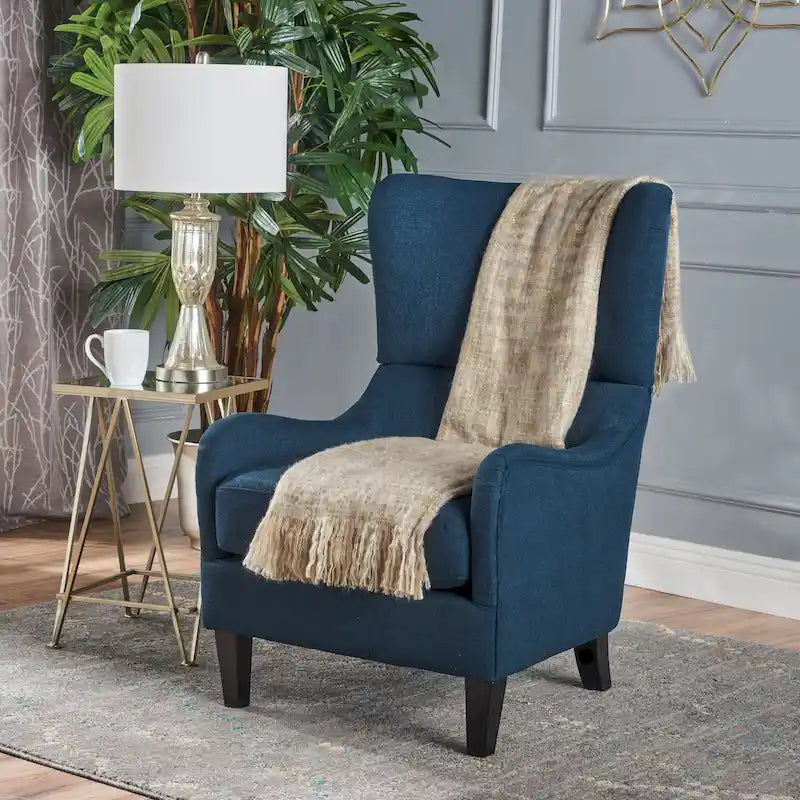 Poltrona d'accento alta con schienale a orecchioni, blu navy 27
