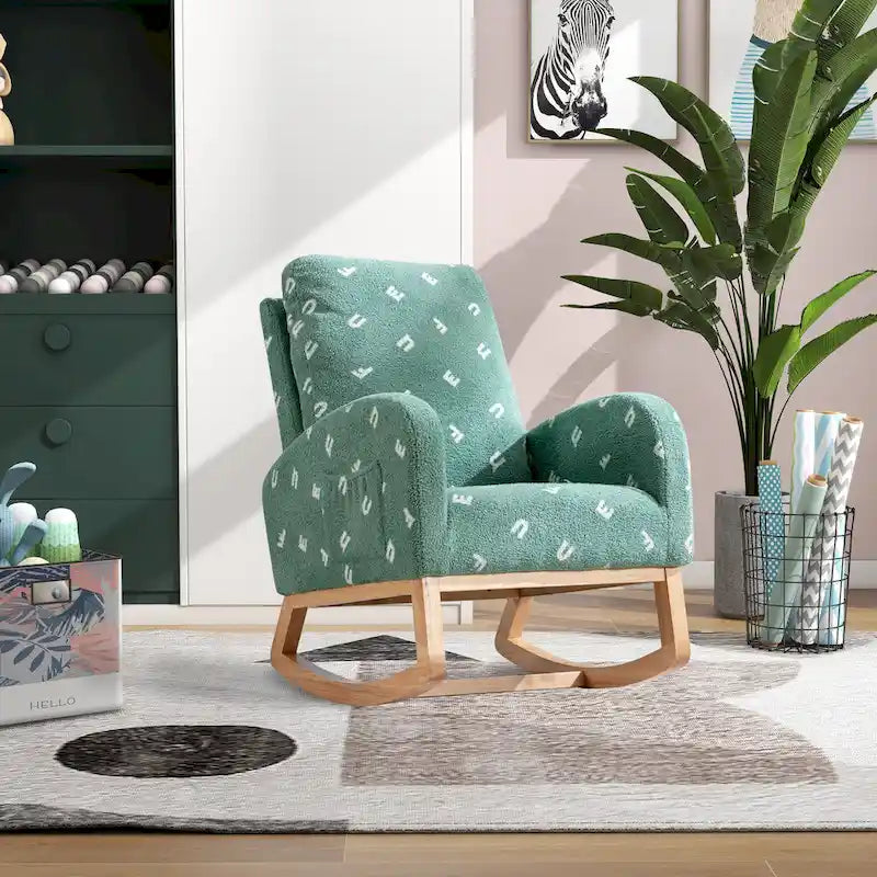 26.8 Upholstered High Back Rocking Chair with Side Pocket
