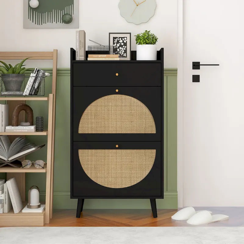Rattan, Allen 2 door 1 drawer cabinet, shoe rack, double layer, suitable for entrance