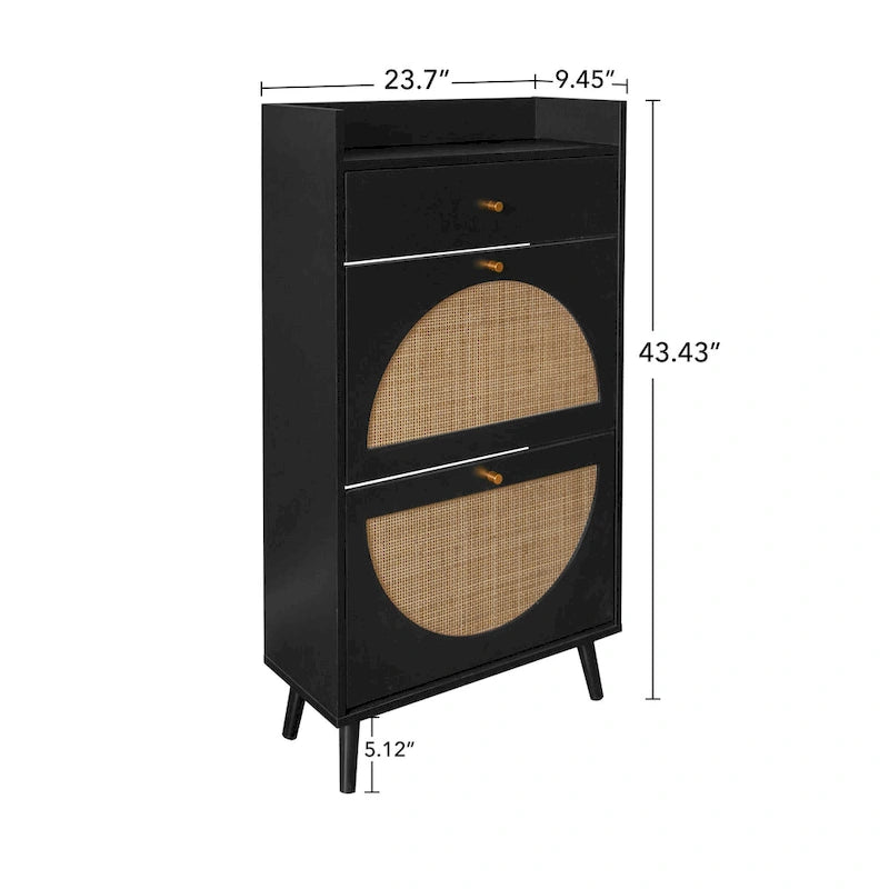Rattan, 2-türiger 1-schubladen-Schrank, Schuhregal, doppelte Ebene, geeignet für den Eingangsbereich