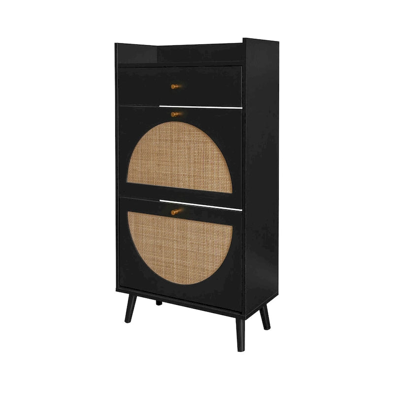 Rattan, 2-türiger 1-schubladen-Schrank, Schuhregal, doppelte Ebene, geeignet für den Eingangsbereich