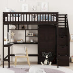 Lit mezzanine nordique créatif en bois avec bibliothèque, tiroirs, bureau et armoire de rangement pour enfants, adolescents et adultes