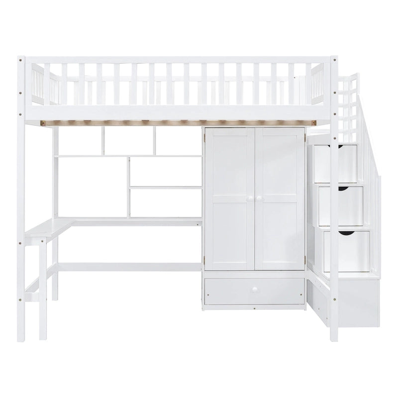 Lit mezzanine nordique créatif en bois avec bibliothèque, tiroirs, bureau et armoire de rangement pour enfants, adolescents et adultes