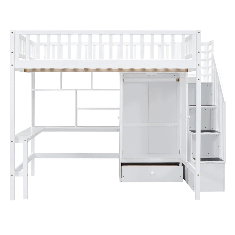 Lit mezzanine nordique créatif en bois avec bibliothèque, tiroirs, bureau et armoire de rangement pour enfants, adolescents et adultes