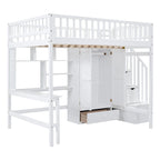 Lit mezzanine nordique créatif en bois avec bibliothèque, tiroirs, bureau et armoire de rangement pour enfants, adolescents et adultes