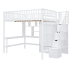 Lit mezzanine nordique créatif en bois avec bibliothèque, tiroirs, bureau et armoire de rangement pour enfants, adolescents et adultes