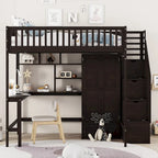 Lit mezzanine nordique créatif en bois avec bibliothèque, tiroirs, bureau et armoire de rangement pour enfants, adolescents et adultes