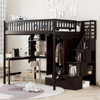 Lit mezzanine nordique créatif en bois avec bibliothèque, tiroirs, bureau et armoire de rangement pour enfants, adolescents et adultes