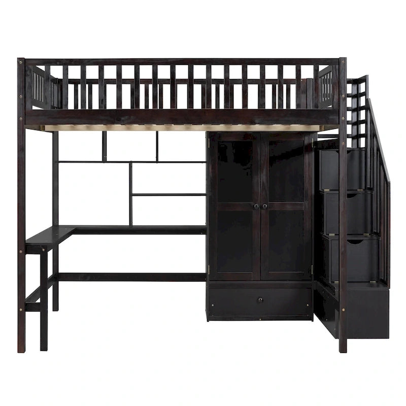 Lit mezzanine nordique créatif en bois avec bibliothèque, tiroirs, bureau et armoire de rangement pour enfants, adolescents et adultes