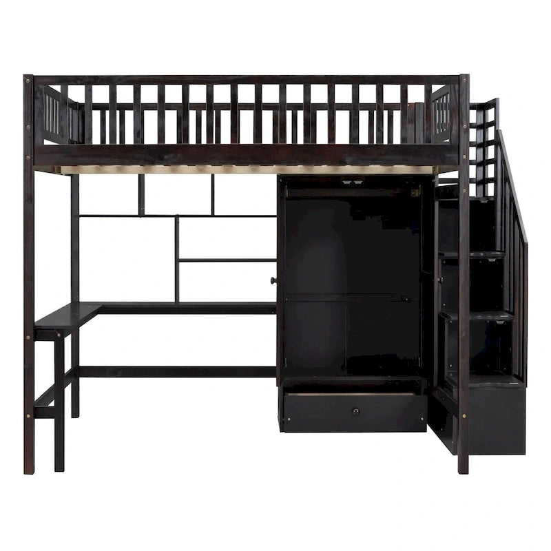 Lit mezzanine nordique créatif en bois avec bibliothèque, tiroirs, bureau et armoire de rangement pour enfants, adolescents et adultes