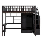Lit mezzanine nordique créatif en bois avec bibliothèque, tiroirs, bureau et armoire de rangement pour enfants, adolescents et adultes