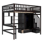 Lit mezzanine nordique créatif en bois avec bibliothèque, tiroirs, bureau et armoire de rangement pour enfants, adolescents et adultes