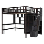 Lit mezzanine nordique créatif en bois avec bibliothèque, tiroirs, bureau et armoire de rangement pour enfants, adolescents et adultes