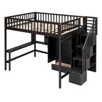 Lit mezzanine nordique créatif en bois avec bibliothèque, tiroirs, bureau et armoire de rangement pour enfants, adolescents et adultes