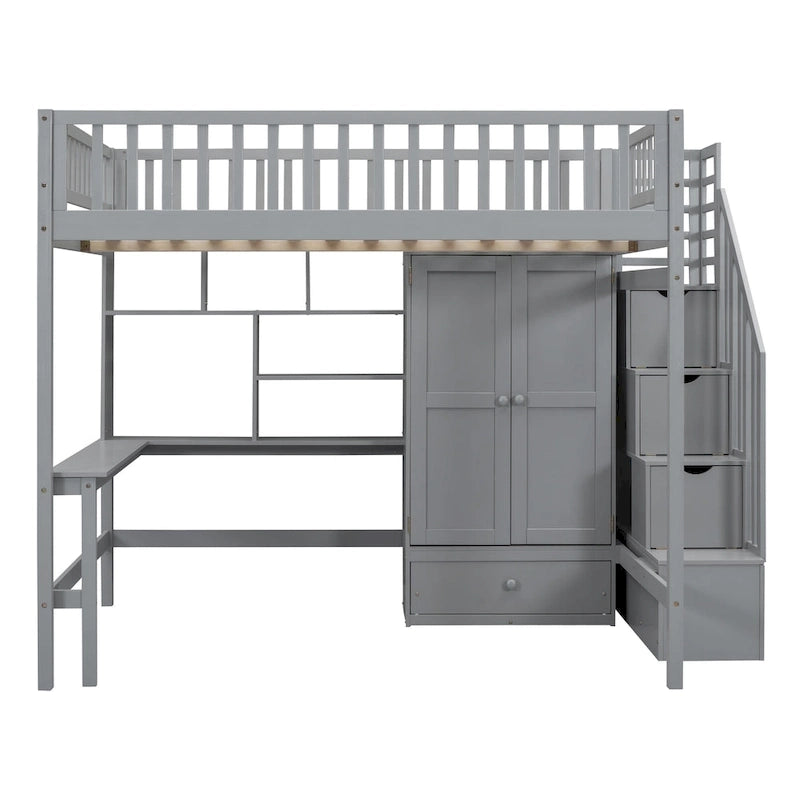 Lit mezzanine nordique créatif en bois avec bibliothèque, tiroirs, bureau et armoire de rangement pour enfants, adolescents et adultes