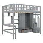 Lit mezzanine nordique créatif en bois avec bibliothèque, tiroirs, bureau et armoire de rangement pour enfants, adolescents et adultes