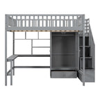 Lit mezzanine nordique créatif en bois avec bibliothèque, tiroirs, bureau et armoire de rangement pour enfants, adolescents et adultes