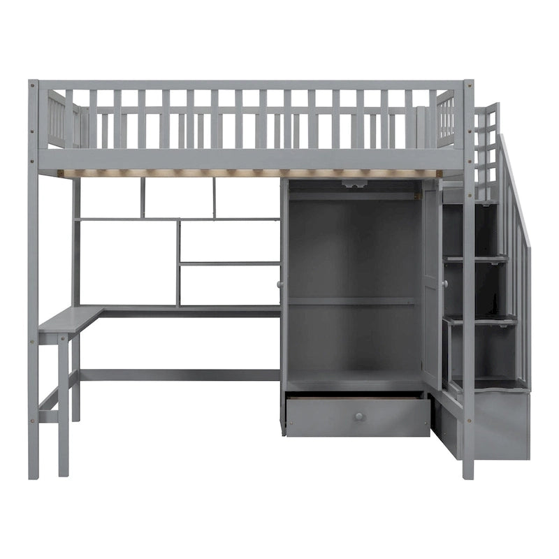 Lit mezzanine nordique créatif en bois avec bibliothèque, tiroirs, bureau et armoire de rangement pour enfants, adolescents et adultes