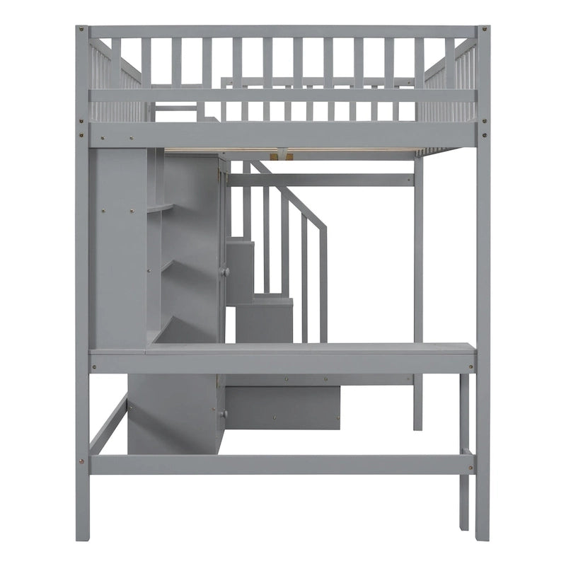 Lit mezzanine nordique créatif en bois avec bibliothèque, tiroirs, bureau et armoire de rangement pour enfants, adolescents et adultes