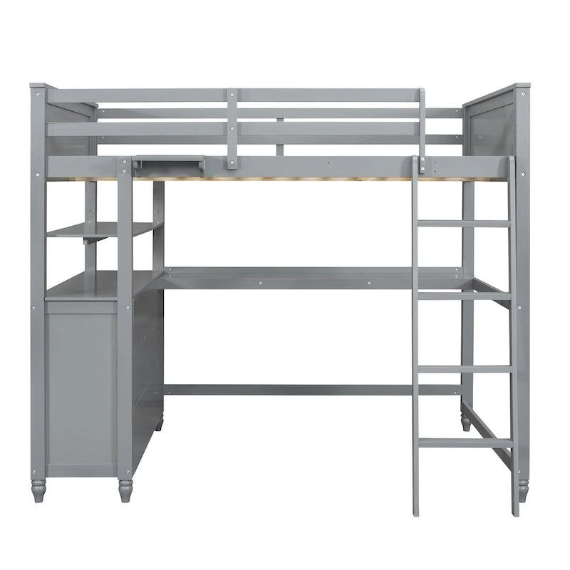 Hochbett mit Schubladen und Schreibtisch, Hochbett aus Holz mit Regalen
