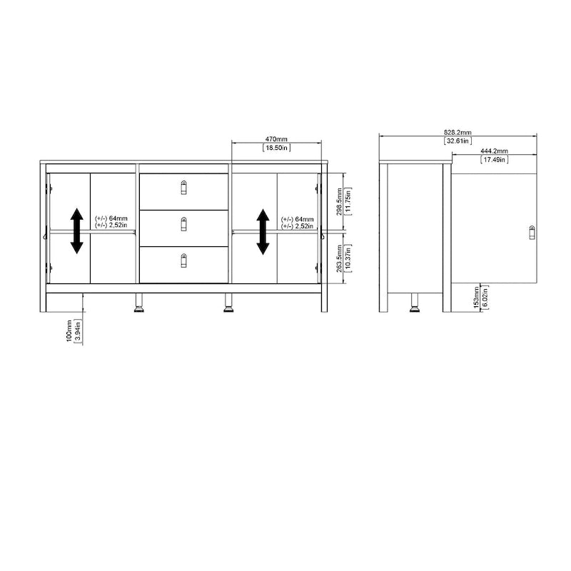 Sideboard mit 2 Türen und 3 Schubladen