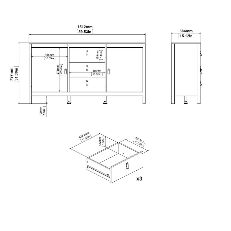 Sideboard mit 2 Türen und 3 Schubladen
