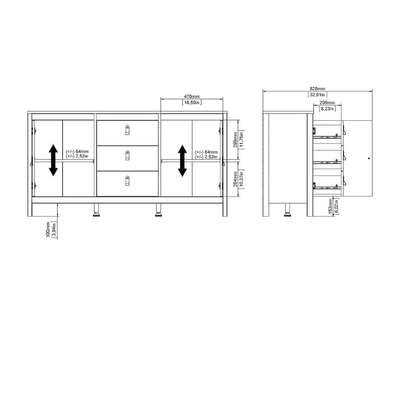 Sideboard mit 2 Türen und 3 Schubladen