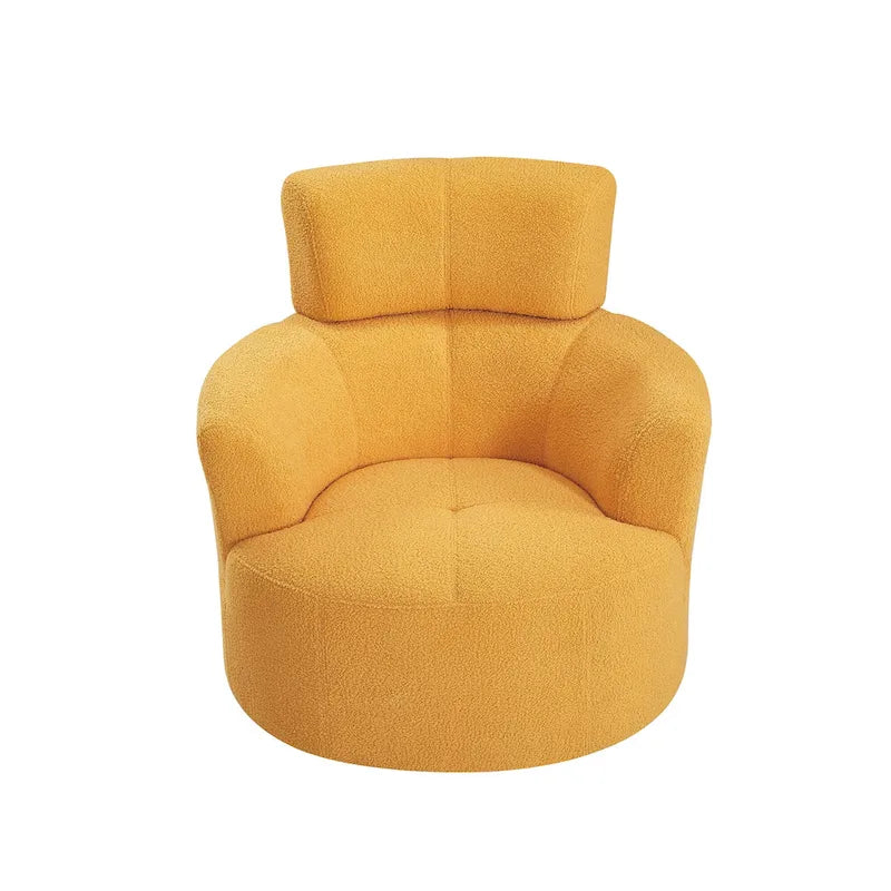 360° Drehstuhl, gepolsterter Barrel Chair mit verstellbarer Kopfstütze, drehbarer runder Sofasessel für das Wohnzimmer