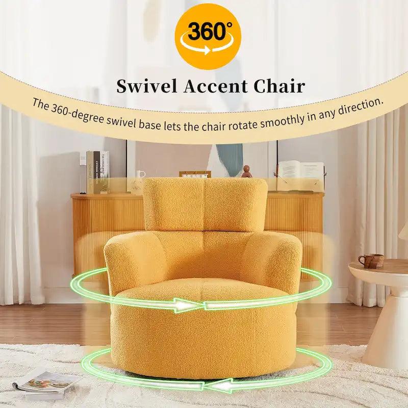 360° Drehstuhl, gepolsterter Barrel Chair mit verstellbarer Kopfstütze, drehbarer runder Sofasessel für das Wohnzimmer