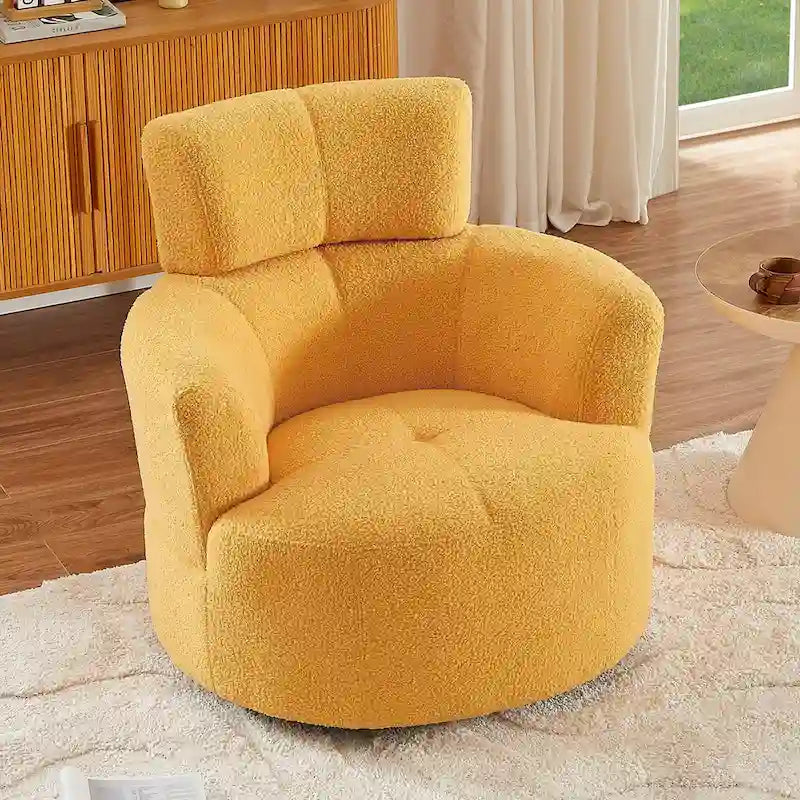 360° Drehstuhl, gepolsterter Barrel Chair mit verstellbarer Kopfstütze, drehbarer runder Sofasessel für das Wohnzimmer
