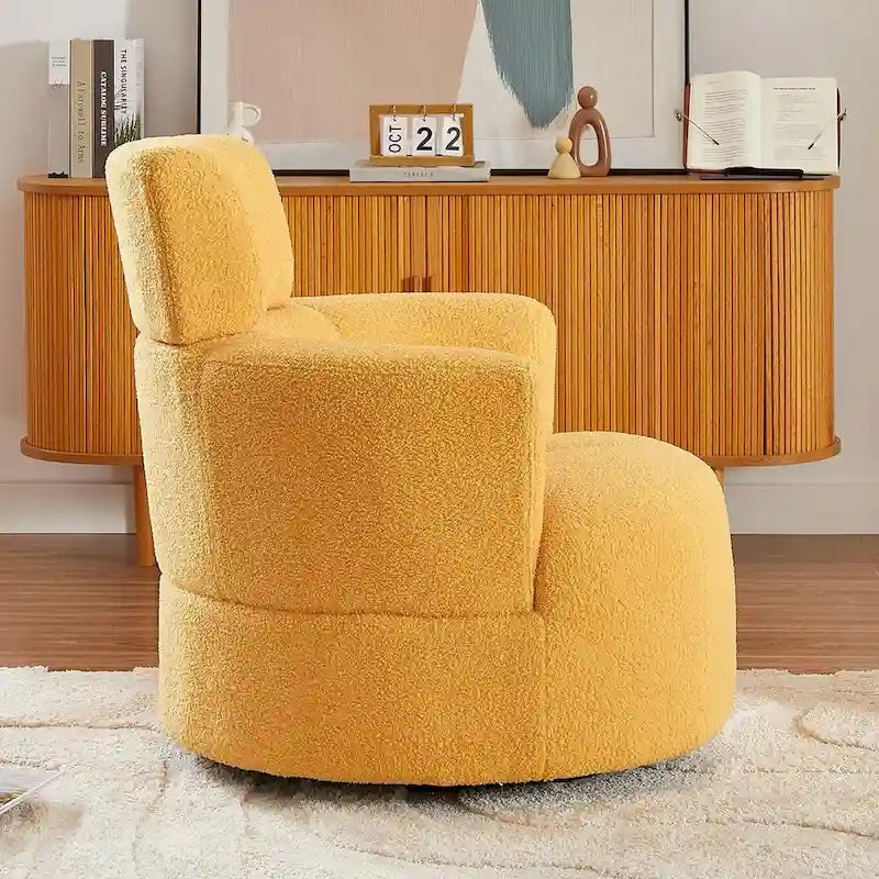 360° Drehstuhl, gepolsterter Barrel Chair mit verstellbarer Kopfstütze, drehbarer runder Sofasessel für das Wohnzimmer