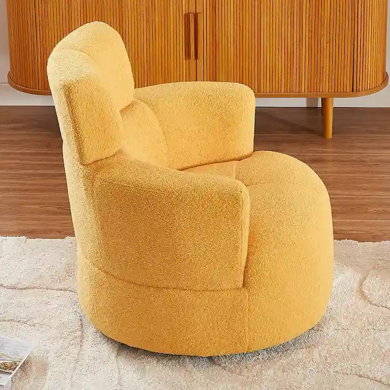 360° Drehstuhl, gepolsterter Barrel Chair mit verstellbarer Kopfstütze, drehbarer runder Sofasessel für das Wohnzimmer