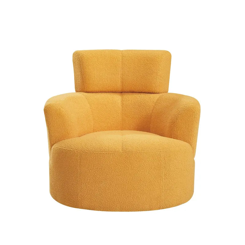 360° Drehstuhl, gepolsterter Barrel Chair mit verstellbarer Kopfstütze, drehbarer runder Sofasessel für das Wohnzimmer