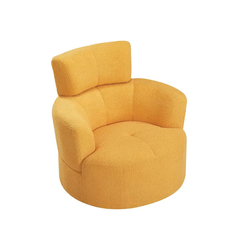 360° Drehstuhl, gepolsterter Barrel Chair mit verstellbarer Kopfstütze, drehbarer runder Sofasessel für das Wohnzimmer
