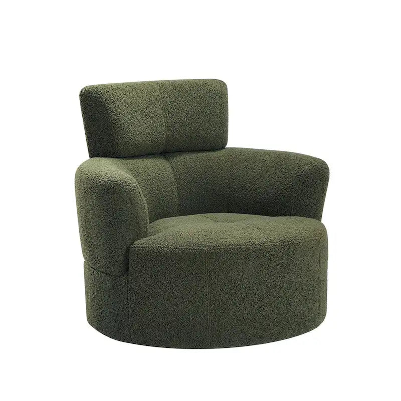 360° Drehstuhl, gepolsterter Barrel Chair mit verstellbarer Kopfstütze, drehbarer runder Sofasessel für das Wohnzimmer