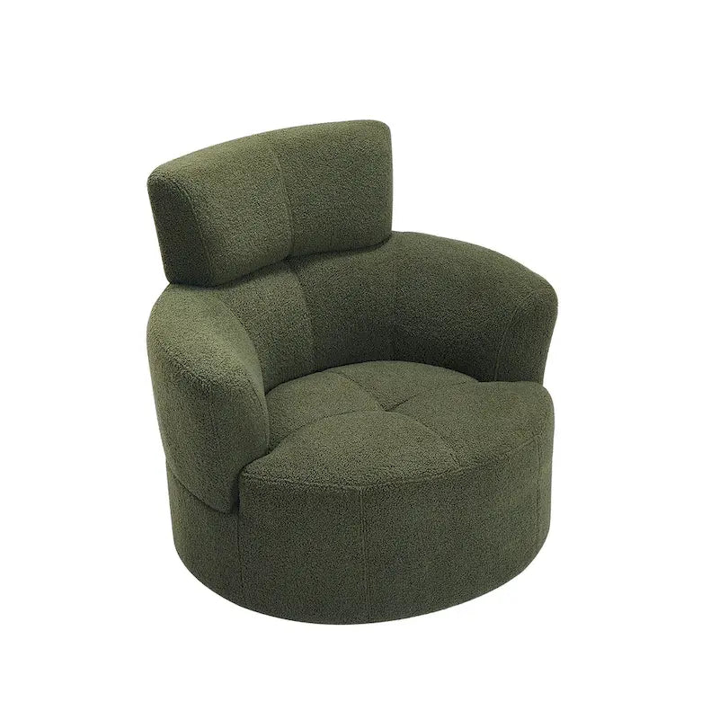 360° Drehstuhl, gepolsterter Barrel Chair mit verstellbarer Kopfstütze, drehbarer runder Sofasessel für das Wohnzimmer