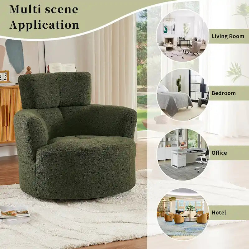 360° Drehstuhl, gepolsterter Barrel Chair mit verstellbarer Kopfstütze, drehbarer runder Sofasessel für das Wohnzimmer