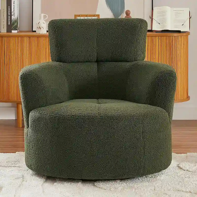 360° Drehstuhl, gepolsterter Barrel Chair mit verstellbarer Kopfstütze, drehbarer runder Sofasessel für das Wohnzimmer