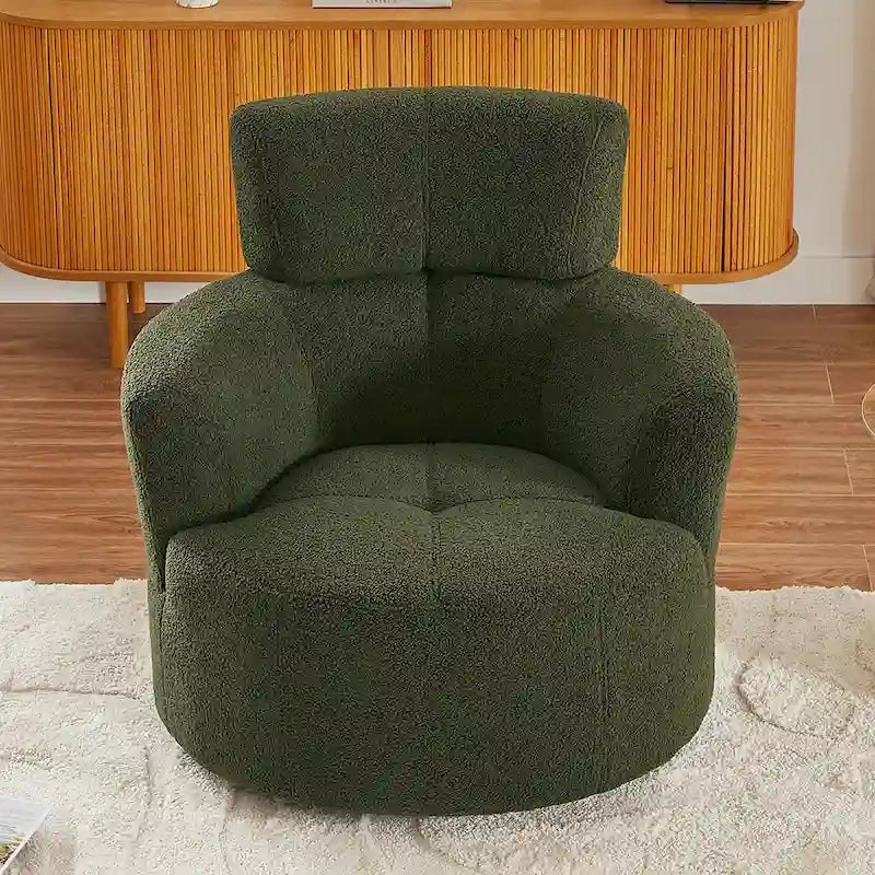 360° Drehstuhl, gepolsterter Barrel Chair mit verstellbarer Kopfstütze, drehbarer runder Sofasessel für das Wohnzimmer