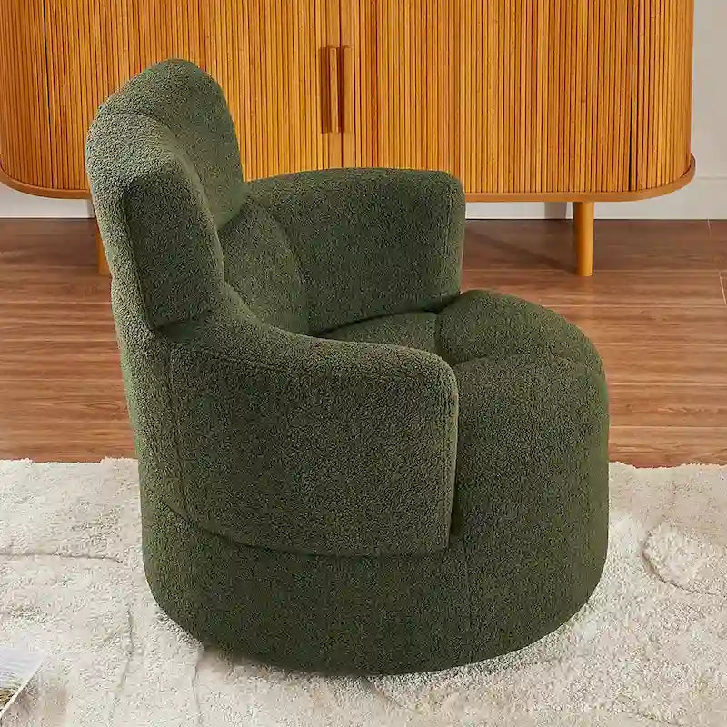 360° Drehstuhl, gepolsterter Barrel Chair mit verstellbarer Kopfstütze, drehbarer runder Sofasessel für das Wohnzimmer