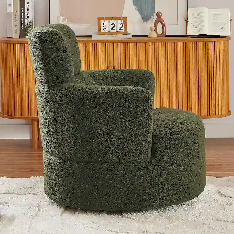 360° Drehstuhl, gepolsterter Barrel Chair mit verstellbarer Kopfstütze, drehbarer runder Sofasessel für das Wohnzimmer
