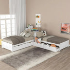 L-förmiges Plattformbett in Einzelbettgröße mit Ausziehbett und Schubladen fürs Schlafzimmer