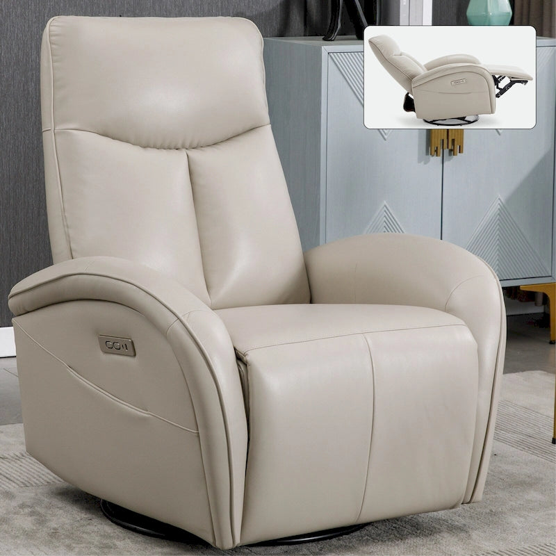 Poltrona relax elettrica girevole a 270° in similpelle con dondolo, 2 tasche laterali, porte USB e Type-C