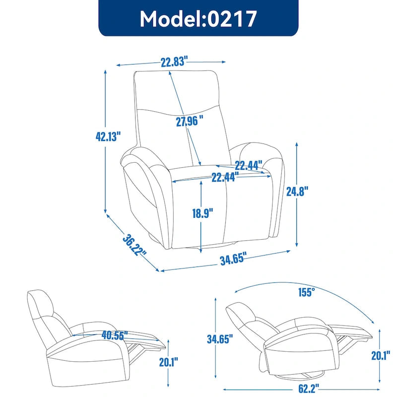 Fauteuil inclinable électrique en similicuir pivotant à 270°, avec fonction de bascule et de glisse, 2 poches latérales, ports USB et Type-C