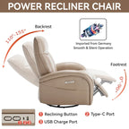 Fauteuil inclinable électrique en similicuir pivotant à 270°, avec fonction de bascule et de glisse, 2 poches latérales, ports USB et Type-C