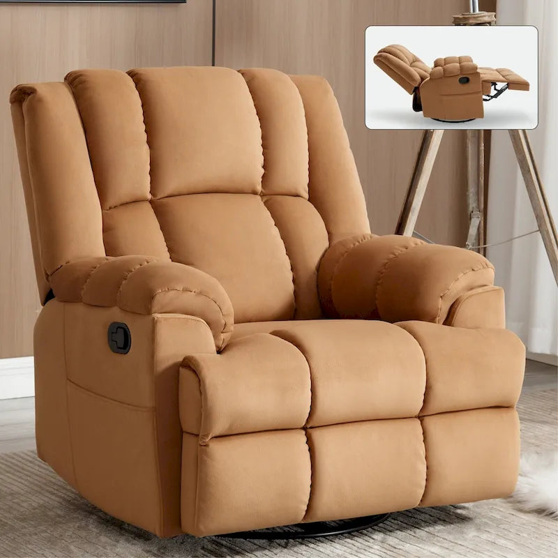 Poltrona reclinabile manuale oversize verde con rotazione a 360° e funzione dondolo, rivestimento in tessuto per il comfort del soggiorno