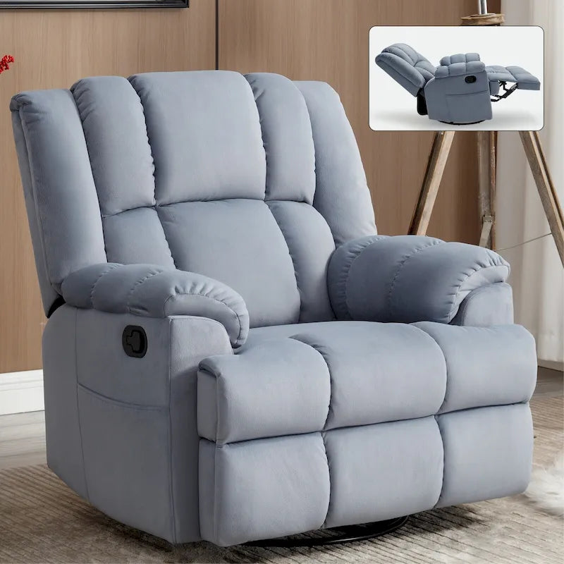 Poltrona reclinabile manuale oversize verde con rotazione a 360° e funzione dondolo, rivestimento in tessuto per il comfort del soggiorno