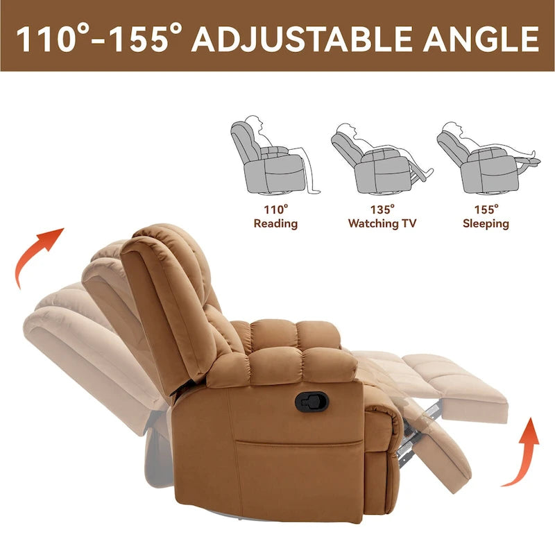 Green Oversized Manual Recliner with 360 Swivel and Rocking Feature, Fabric Upholstery for Living Room Comfort