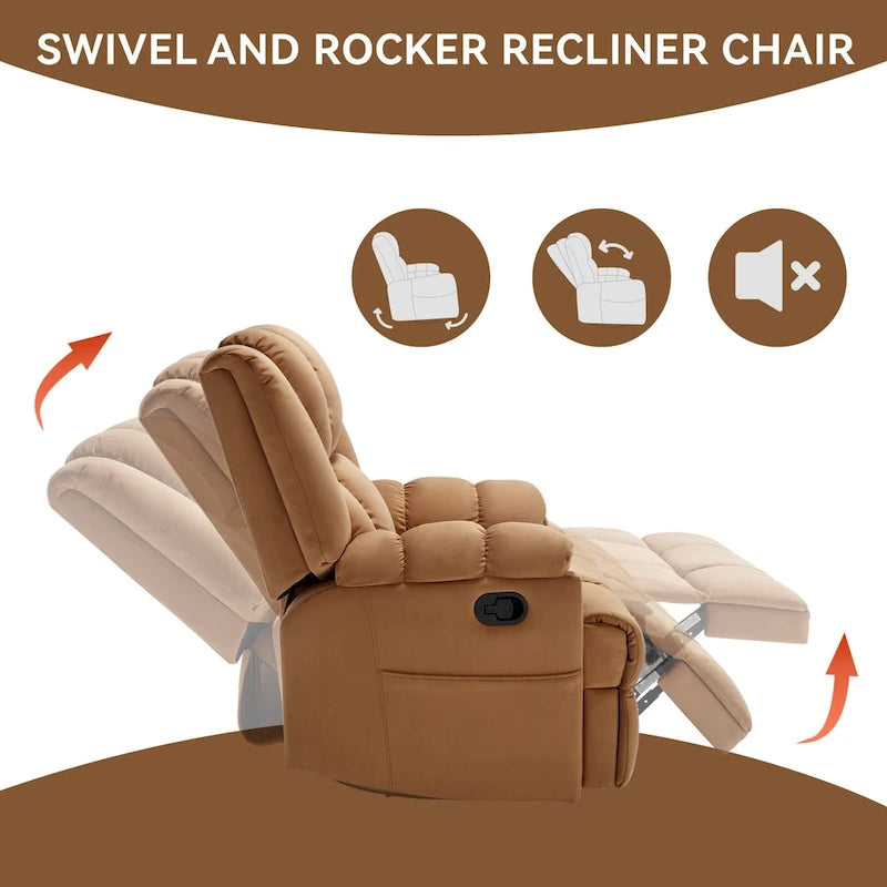 Green Oversized Manual Recliner with 360 Swivel and Rocking Feature, Fabric Upholstery for Living Room Comfort