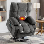 Blauer Power-Aufstehsessel mit Wärmefunktion, Massage, USB-Ladefunktion, seitlicher Aufbewahrung und Fernbedienung